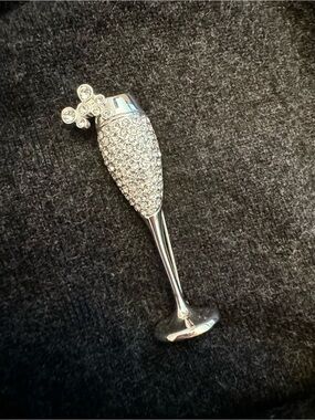 Vintage Crystal Pave Champagne Glass LRG Brooch Carolee